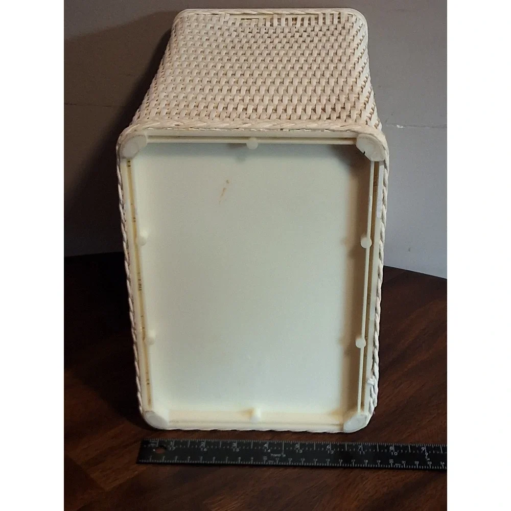 Vintage White Resin Wicker Wastebasket Rectangular Bathroom Trash Can See Pics